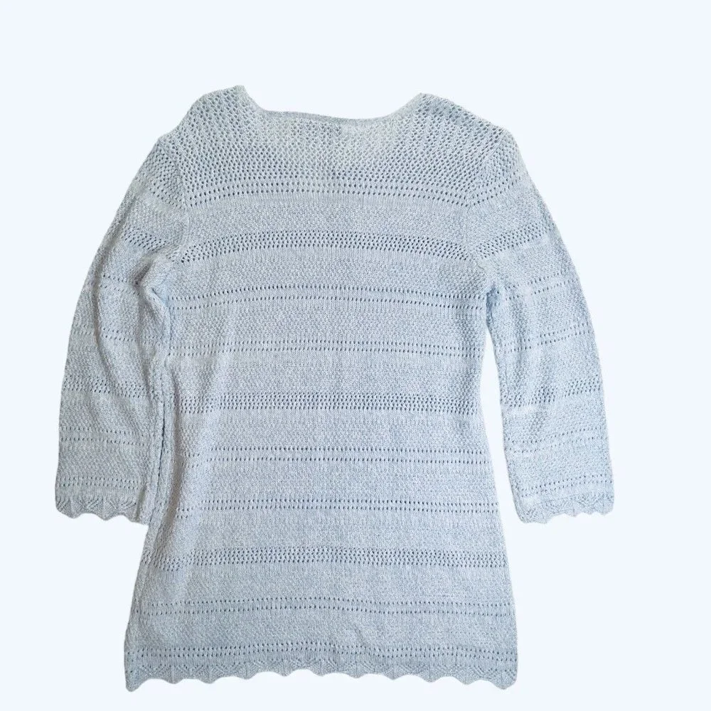 Denim & Company Womens Size Medium 3/4 Sleeve Knit Scoop Neck Light Blue Sweater